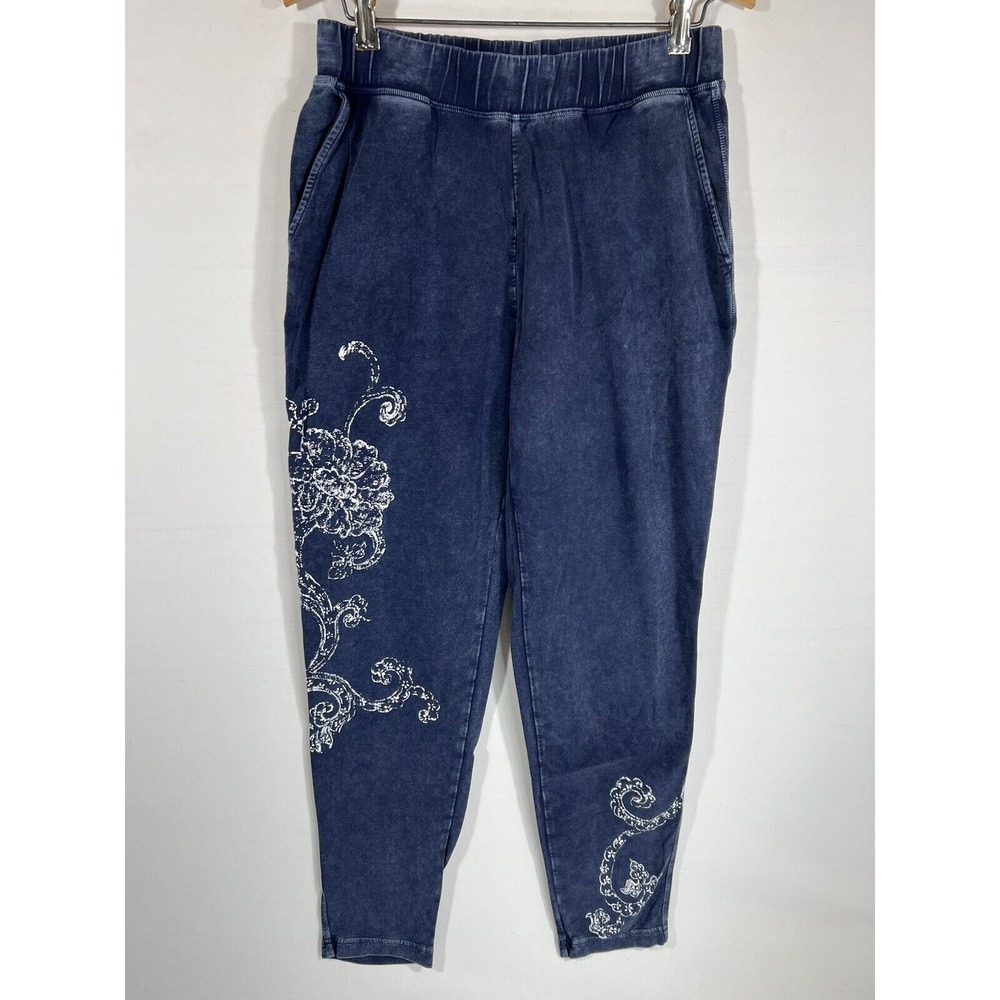 Chicos Zenergy Leggings Womens 0 Blue Graphic Athleisure Yoga Activewear